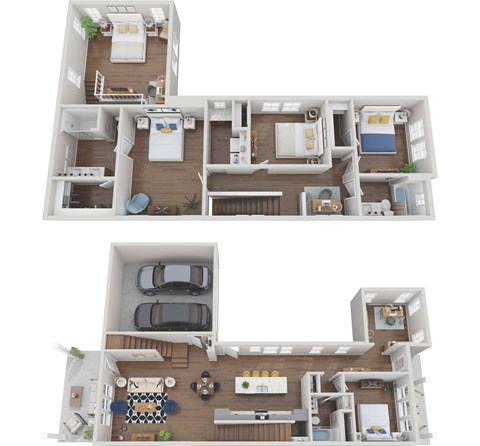 Floor plan for 4 beds, 3 baths, 2608 sqft